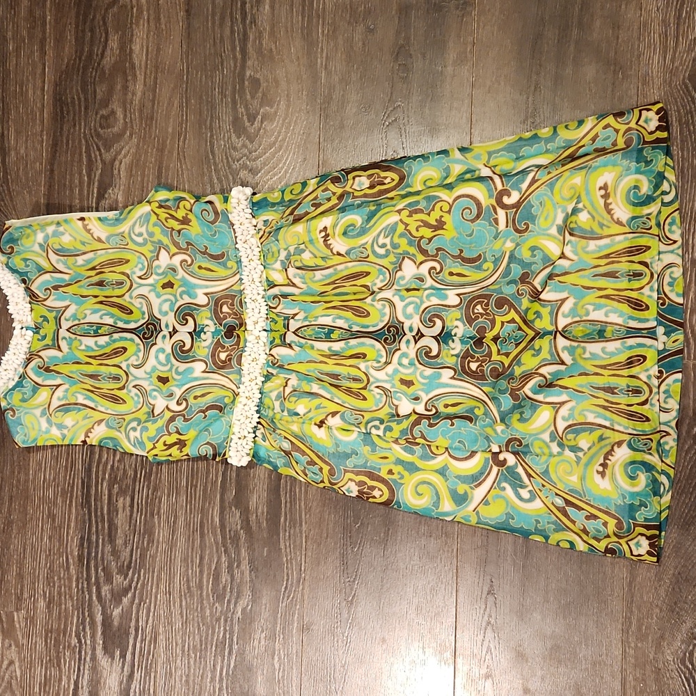 ❤️ NWOT! MILLY BEADED GREEN GOLD BROWN A-LINE DRESS, 2 - Picture 12 of 16